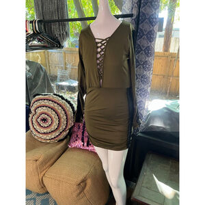 Women's Uptown U.S.A. Olive Green Mini Dress with Black Trim, Size L